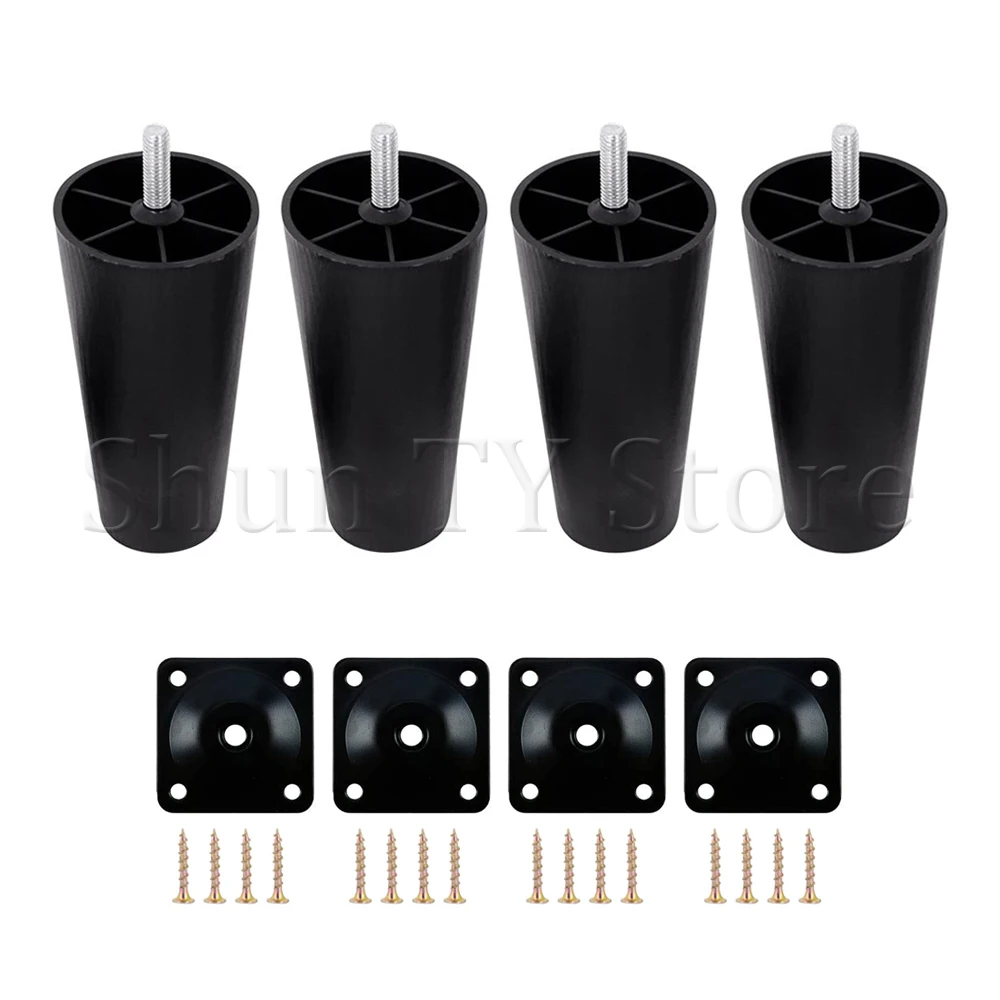 

4 Pcs Multi-size Plastic Furniture Legs Round Tapered Replacement Furniture Legs With M8 Bolts For Couch Cabinet Bed TV Cabinet