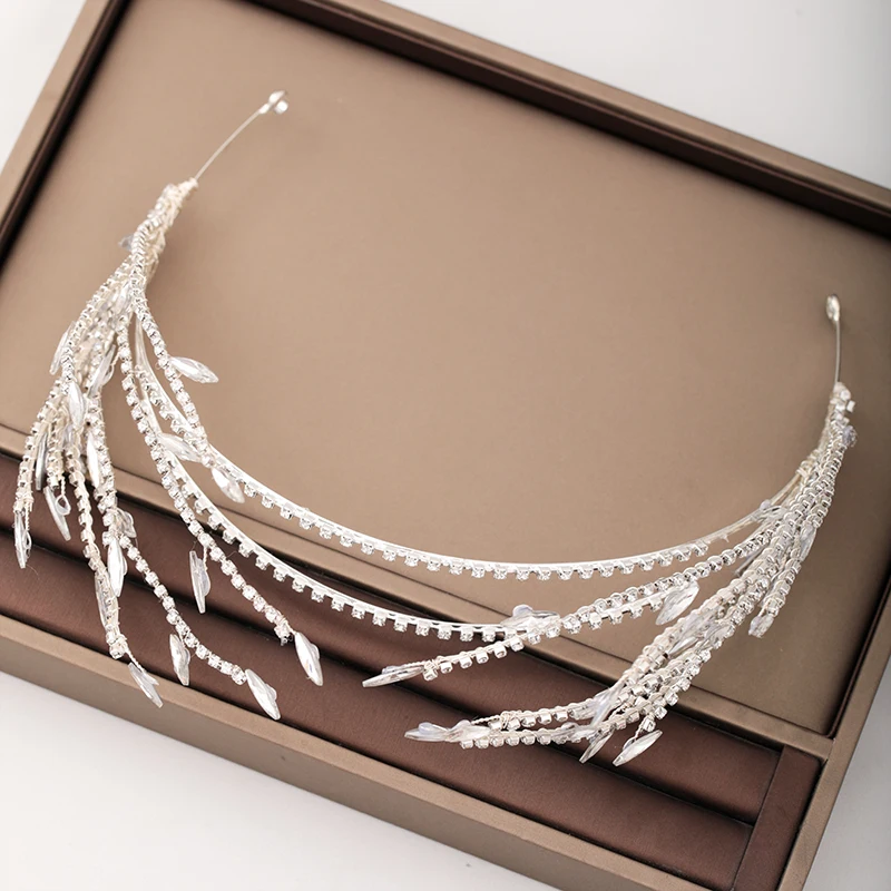 Женский обруч для волос с кристаллами Тиары и коронами серебристого цвета -