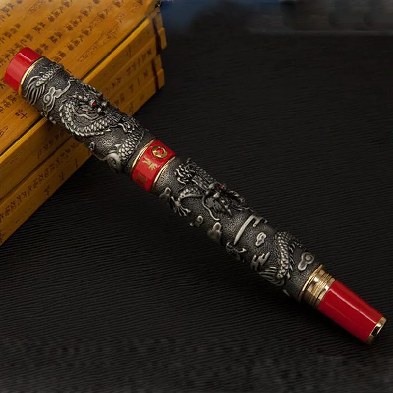 Jinhao дракон подарок офис Феникс тяжелый серый красный авторучка | Канцтовары для
