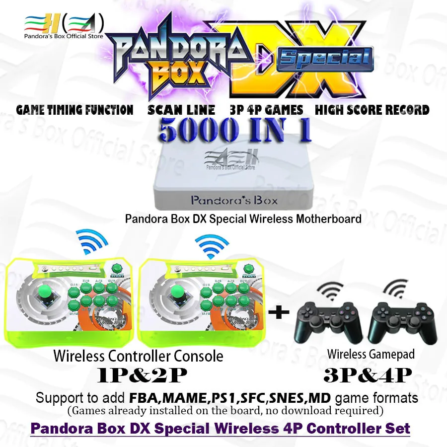 

Pandora Box DX, специальная версия 5000 в 1, 4 проигрывателя, набор беспроводных контроллеров, игровые приставки, сохраняющие игру 3D Mortal Kombat