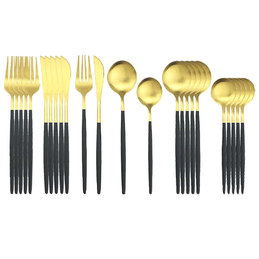 Набор столовых приборов из нержавеющей стали черного и золотого цвета 24