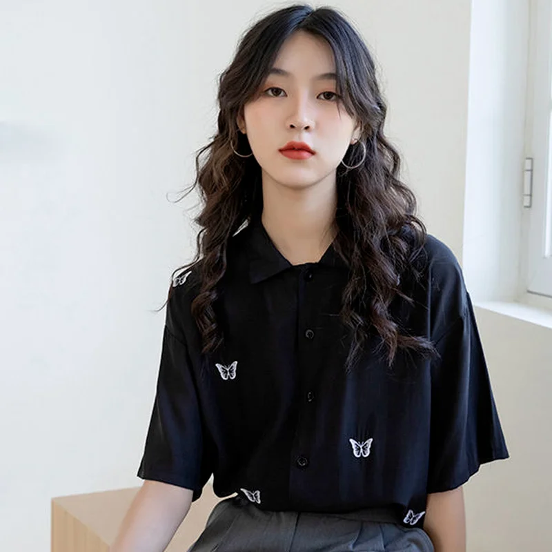 Женская рубашка с вышивкой свободного покроя в Корейском стиле простая шикарная