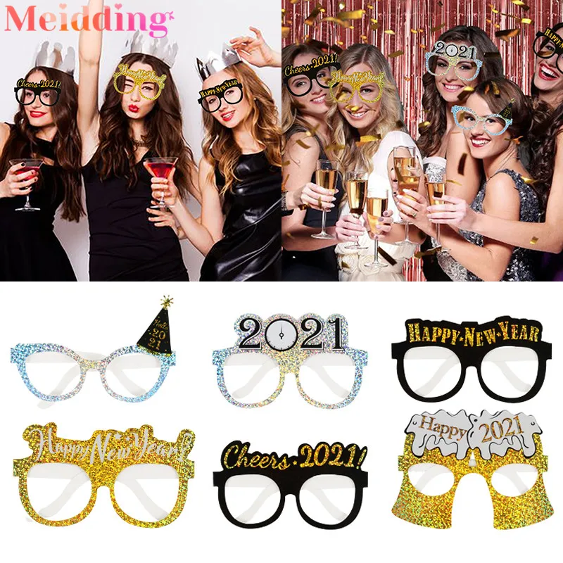 12 шт. с новым годом 2021 блестящая бумажная оправа для очков реквизит фото