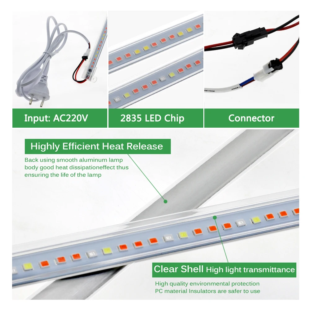 Светодиодный Grow светильник 220V 75 светодиодный s 50 см Tube для детей возрастом 1 6 шт.