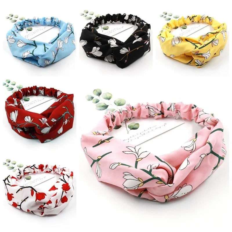 

Summer Girl Hair Band Headbands Floral Printed Women Retro Cross Hairbands Hair Rope Makeup Accessories Headwrap for Women Girls