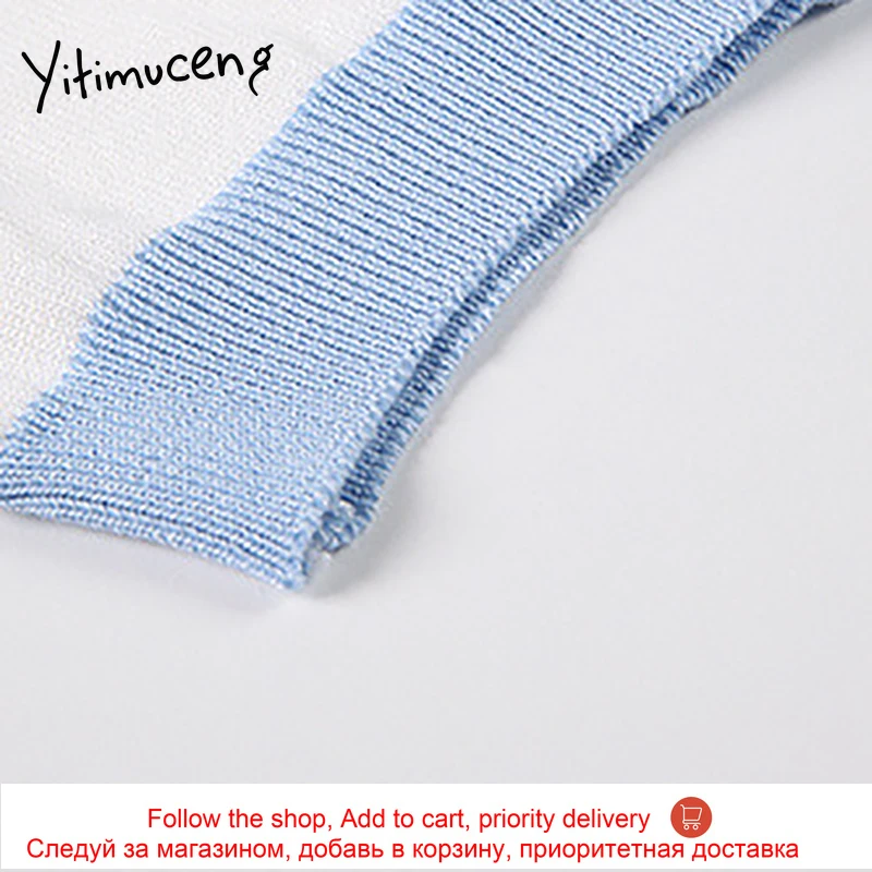 

Yitimuceng Fake 2 Pieces T Shirts Women Knitted Tops Short Sleeve O-neck Patchwork Straight 2021 Summer Fashion New Tshirts