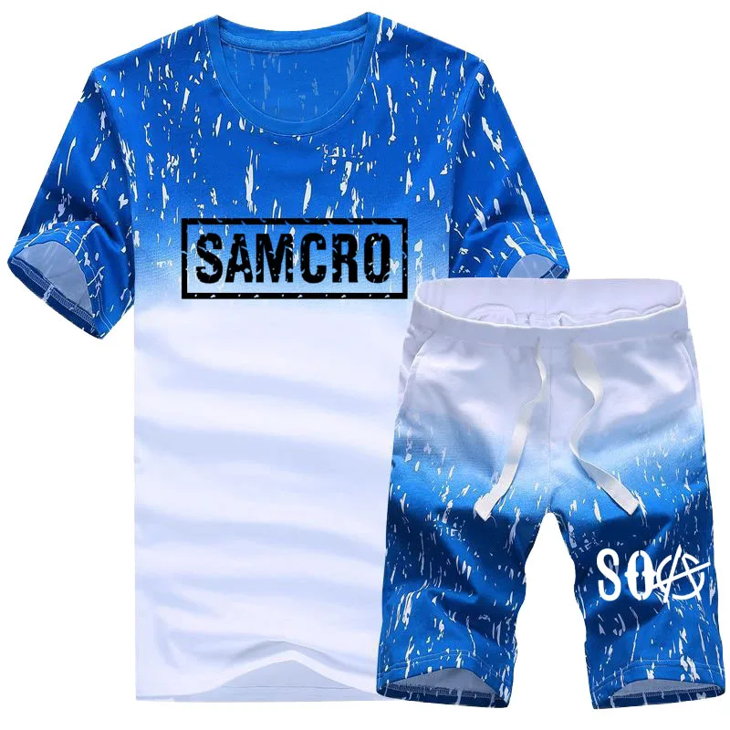 

Summer SOA Sons of Anarchy Printing Casual Men's short sleeve Cotton High Quality Men's short sleeve + pants 2-piece suit