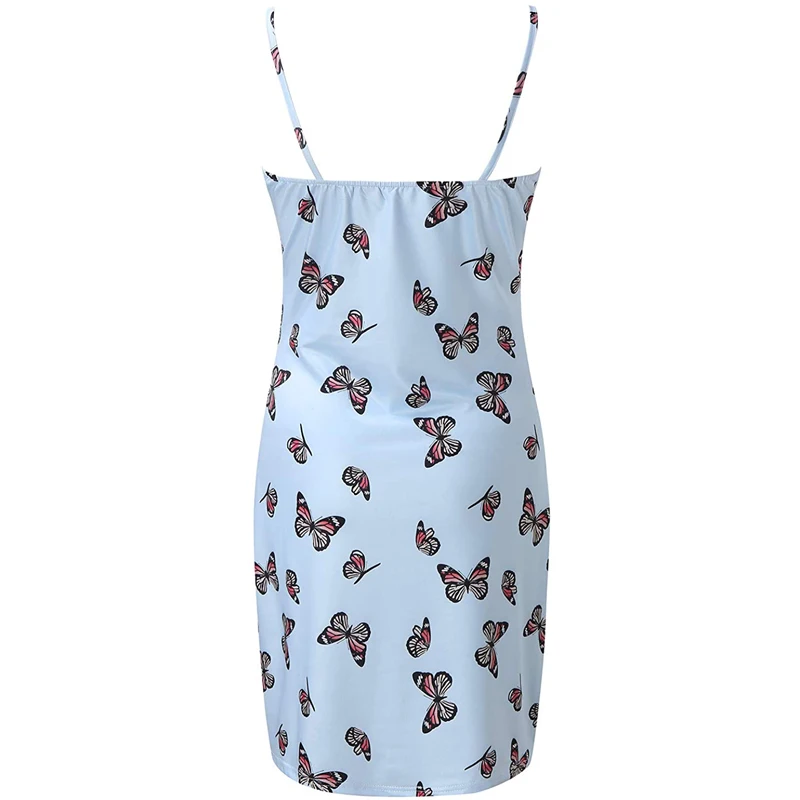 

New Butterfly Print Strap Mini Dress Women Sexy Backless V Neck Bodycon Party Dress Lace Patchwork Short Club Dresses For Women