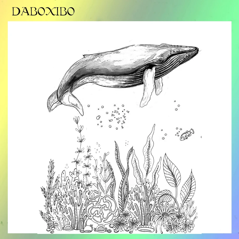 

DABOXIBO Whale Clear Stamps For DIY Scrapbooking/Card Making/Photo Album Silicone Decorative Crafts13X13