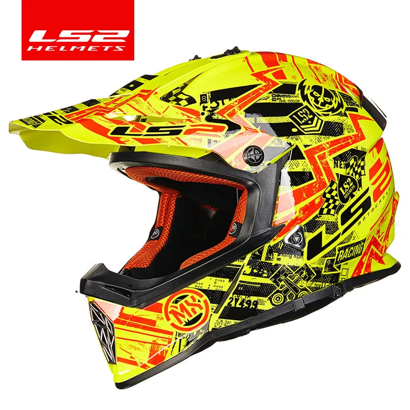 LS2 MX437 бездорожье шлем Байкер безопасность casco ls2 Приключения крест мотоциклетный шлем новейший мотоциклетный шлем без козырька - Цвет: yellow and red