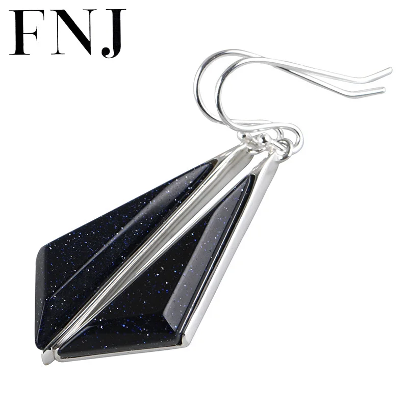 

FNJ Black Stone Earrings 925 Silver Original Pure S925 Sterling Silver Drop Earring for Women Jewelry