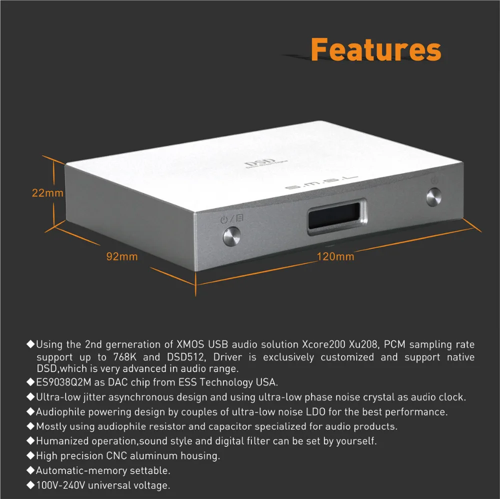 Обновленная версия SMSL M8A ES9038Q2M 32 бит/768 кГц DSD512 ЦАП USB/оптический/коаксиальный/вход