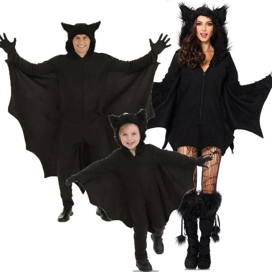 

Kids Cosplay Bat Costumes S-4XL men women Vampire Clothes Family Dress Fancy Halloween Parenting Jumpsuits Witch Clothes Gloves