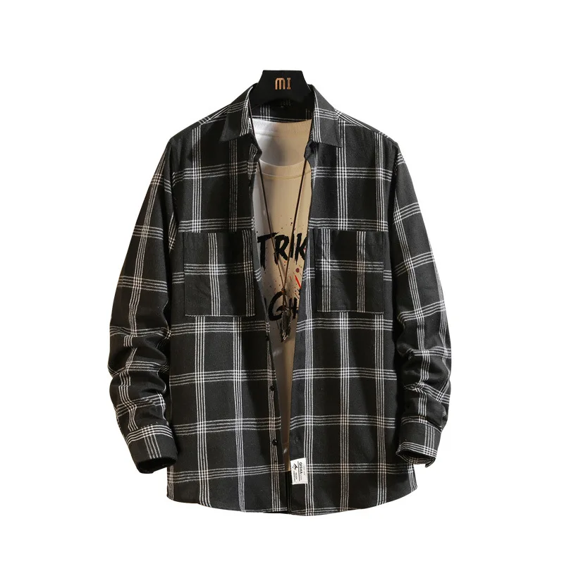 

Рубашка мужская длинная в клетку, черная, темно-синяя, серая, синяя