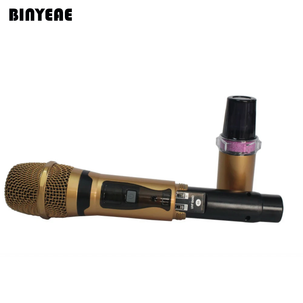 BINEAE PG-368 Dual Channel Dynamic Professional 2 Handheld Cordless Microphone for Home Theatre Karaoke Music System Gold Metal |
