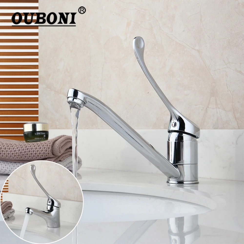 OUBONI латунная с длинной ручкой хромированный смеситель для раковины ванной