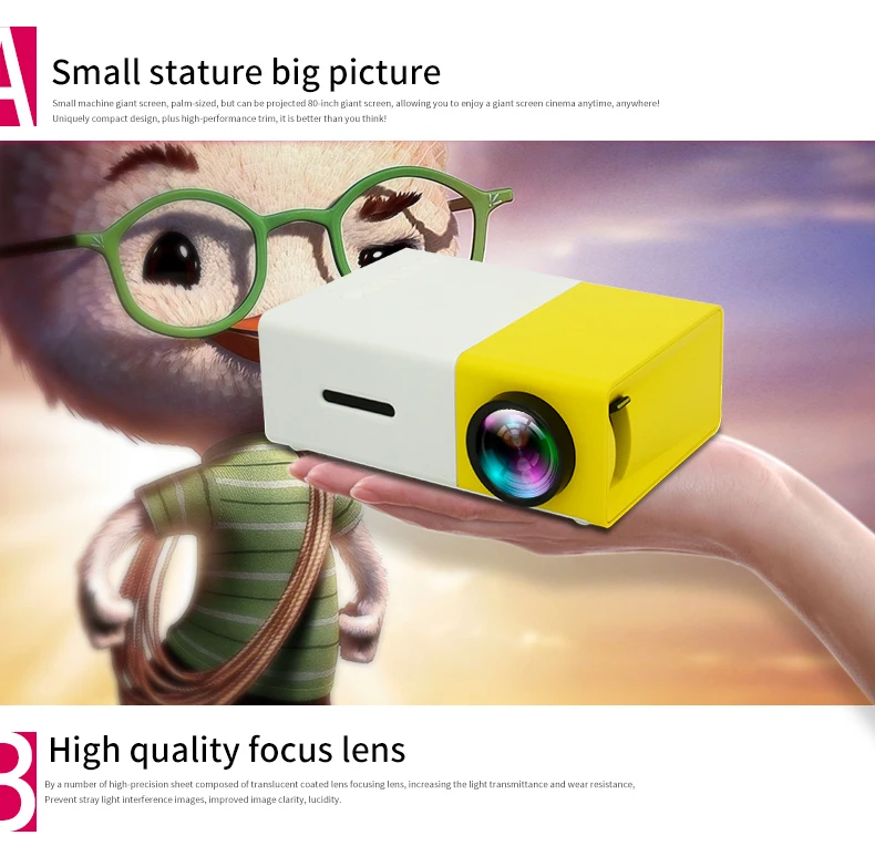 IMC300 светодиодный мини проектор 320x240 пикселей Поддержка 1080P HDMI USB аудио