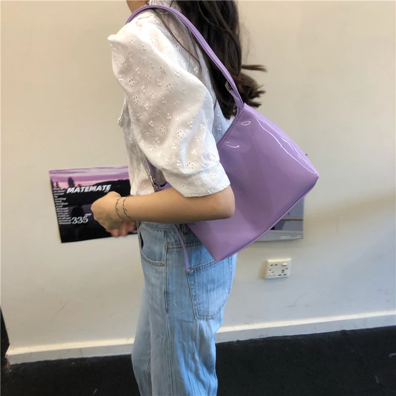 Дизайнерские лакированные кожаные сумки для подмышек яркие роскошные женская