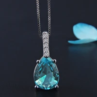 womens 925 silver water drop pear shaped blue crystal zircon pendant engagement wedding gift jewelry