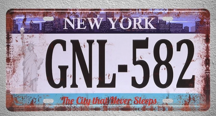 

1 pc New York GNL 582 US Car license American garage plaques Tin Plates Signs wall man cave Decoration Metal Art Vintage Poster