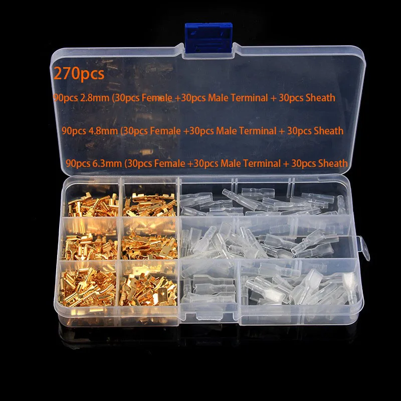 

270/150/120 шт. изолированный Штекерный соединитель для проводов 2,8/4,8/6,3 мм обжимные клеммы для электрических проводов лопатки соединители набор...
