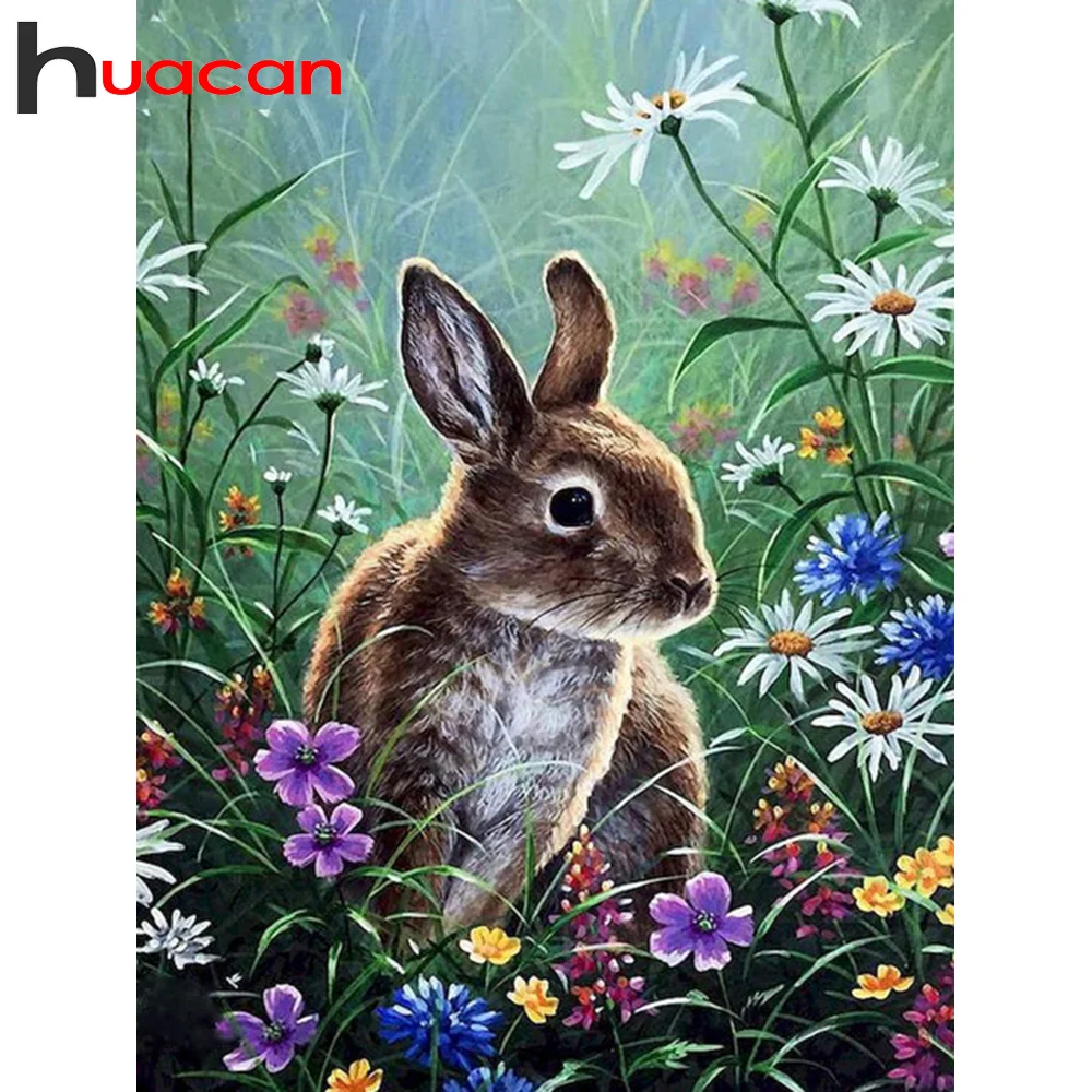 

Алмазная живопись Huacan, новинка, квадратная стразы, кролик, Алмазная мозаика 5D, вышивка животными, строительный Декор для дома