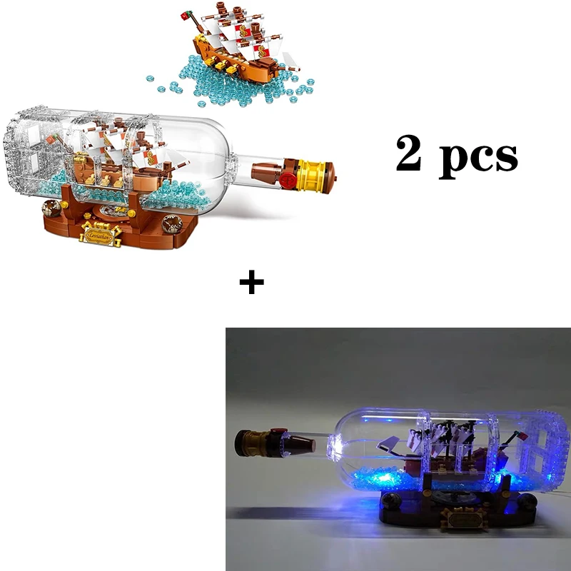 

2021 New Bottle-in-Bottle Mickey Minnie + Creative Pirate Ship Model Set Building Blocks Assembly Toys Children's Birthday Gifts