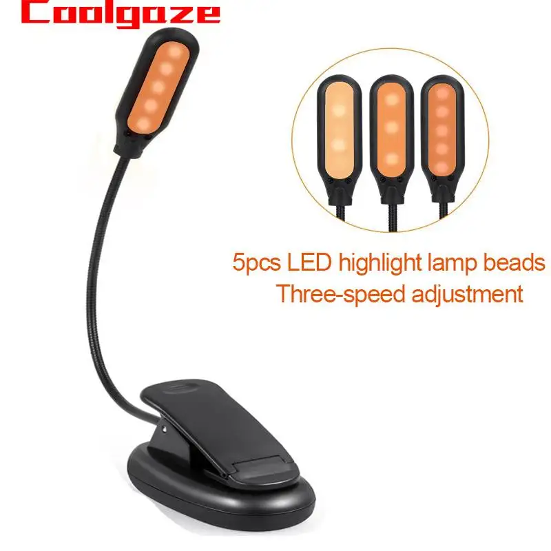 

Coolgaze Light Lamp USB Rechargeable Mini LED Reading Light Warm Clip Lamp Brightness Desk Table Read Night Light For Bedroom