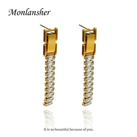 monlansher long strip luxury zirconia drop earrings gold color titanium steel earrings for women minimalist earrings jewelry new