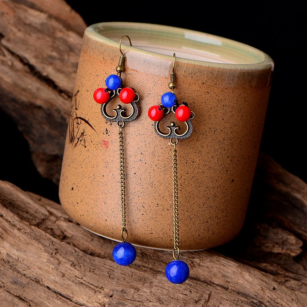 Оригинальные этнические длинные серьги в стиле ретро подходящие ко всему