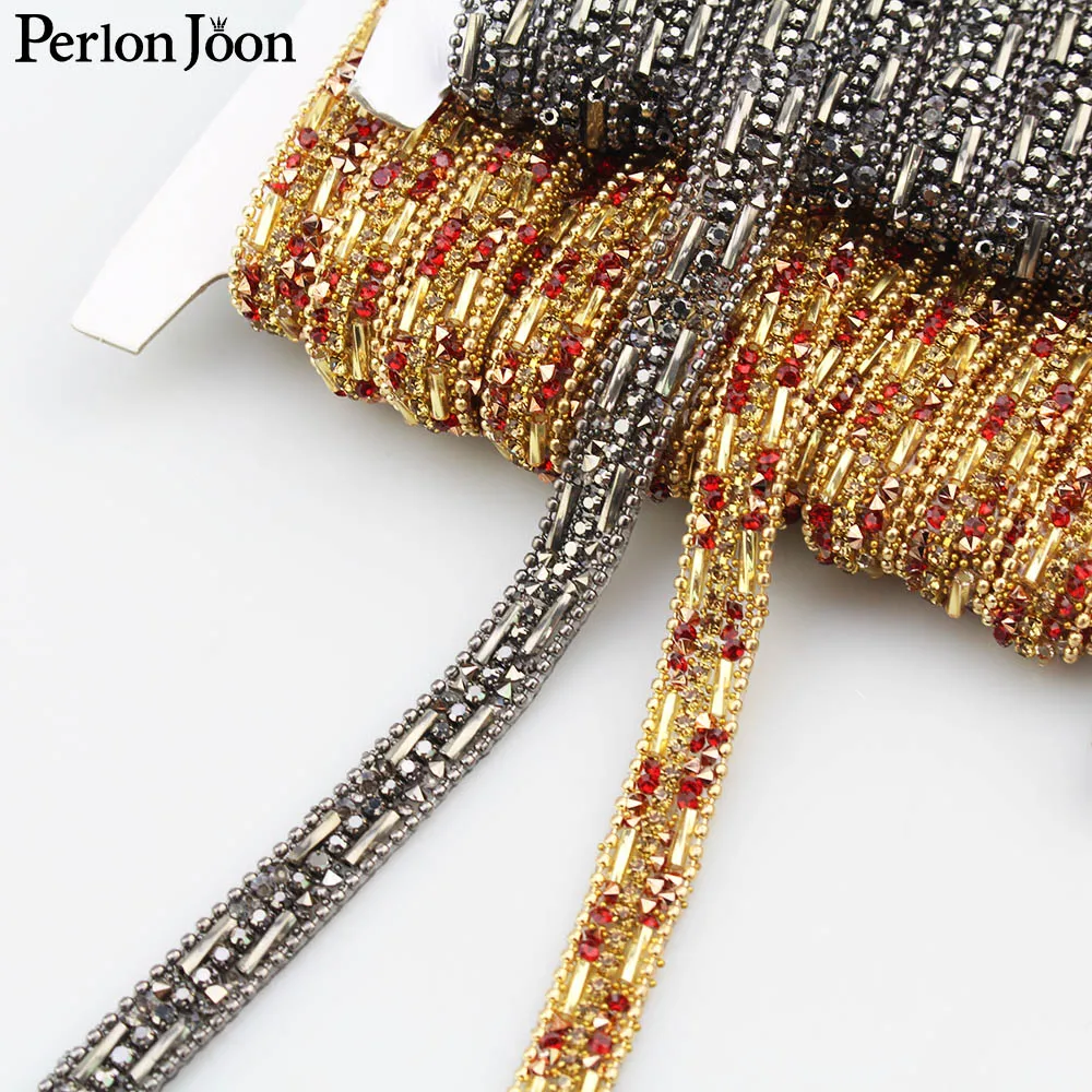 

1 yard 1cm Black red gold gue Rhinestone Tape Hot Crystal Webbing trim duct Design Clothing DIY Decoration Accessories TR063