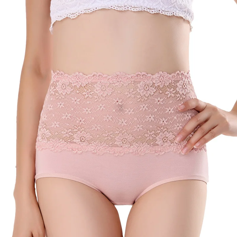 Женские сексуальные кружевные трусы с эластичной высокой талией однотонные