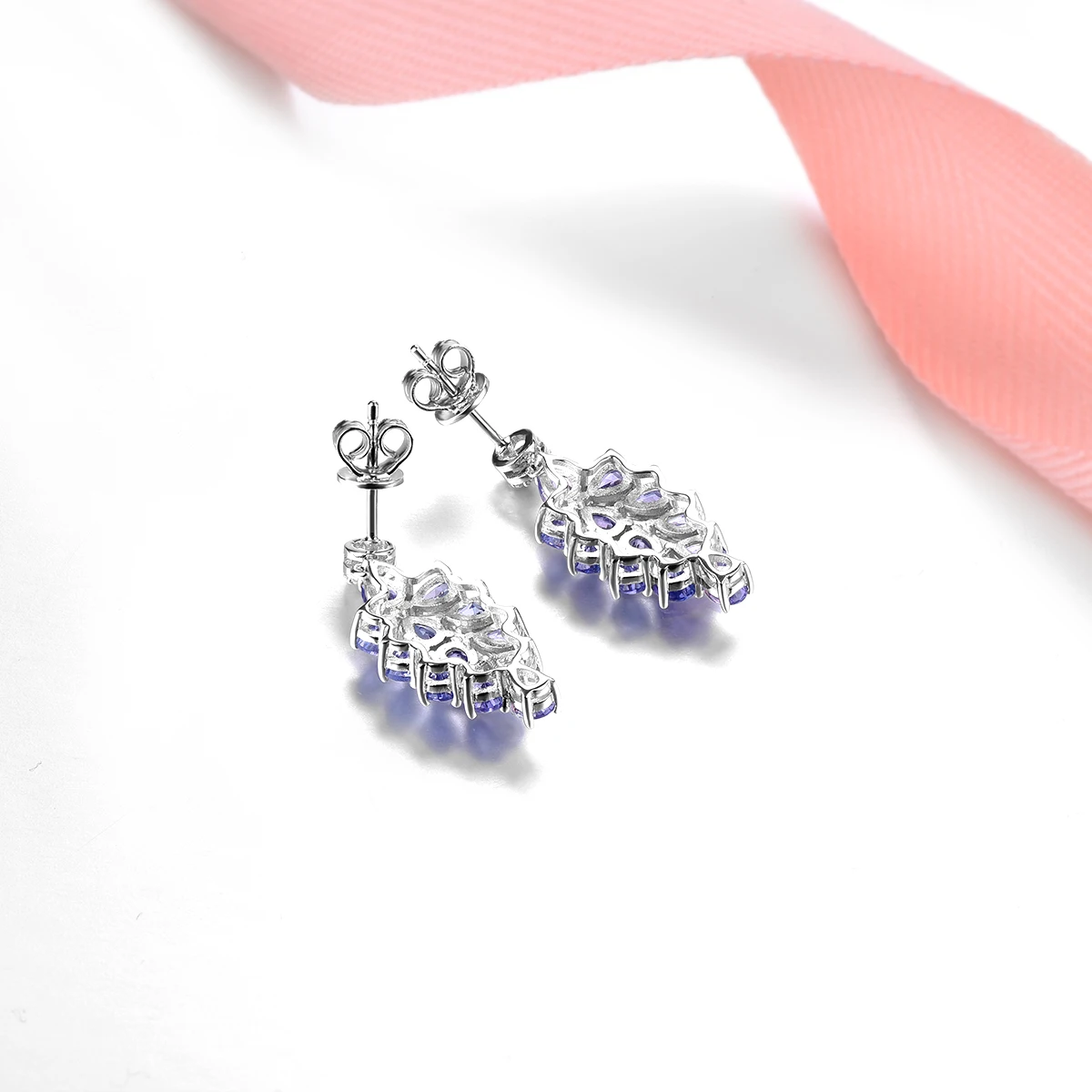 Серьги-подвески из серебра 3 12 пробы с натуральным танзанитом