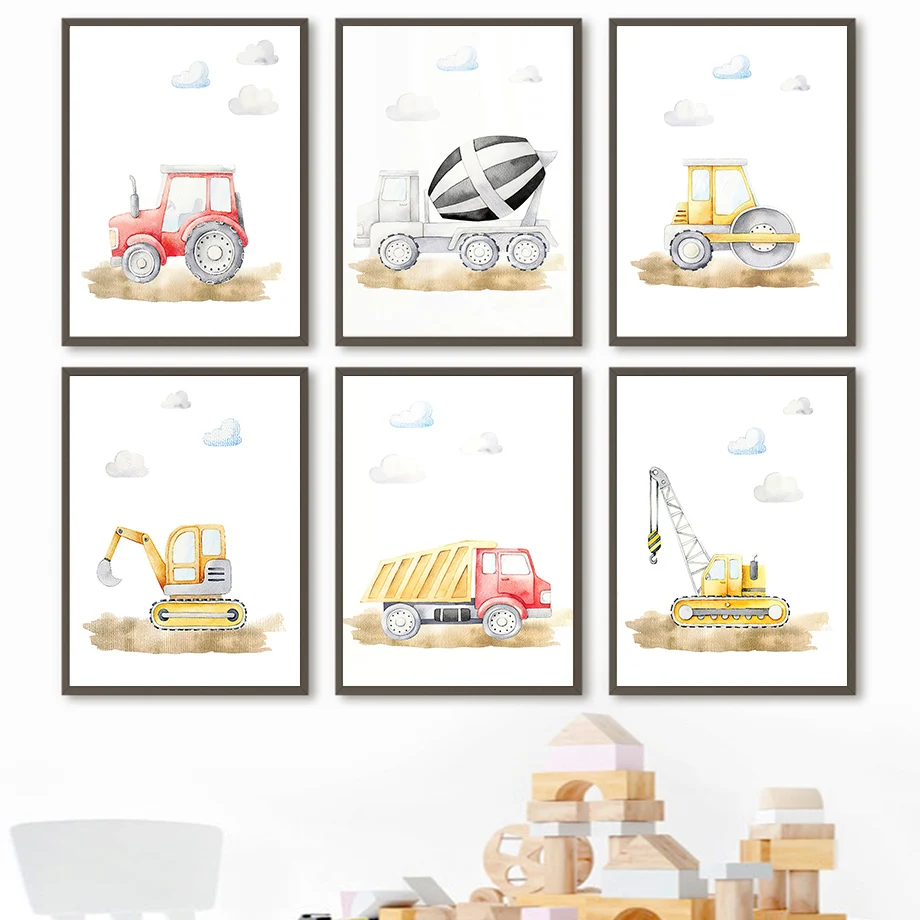 

Truck Excavator Engineering Vehicle Nursery Wall Art Canvas Painting Nordic Posters And Prints Wall Pictures Child Room Decor