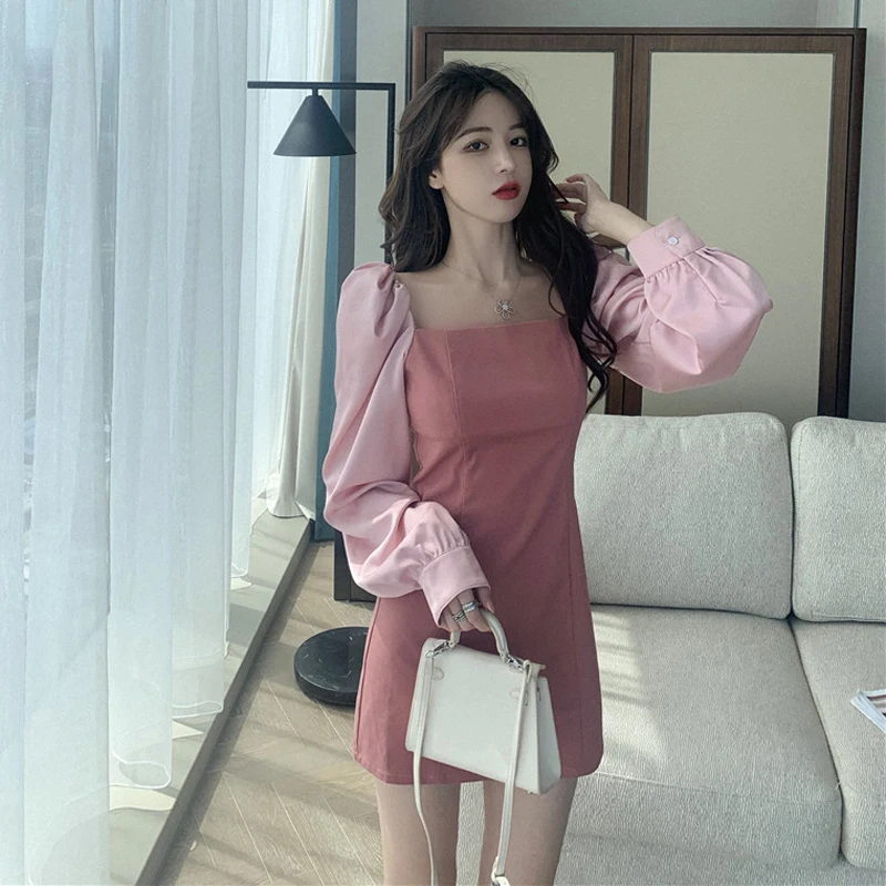 Платье женское с квадратным вырезом Элегантная короткая юбка во французском