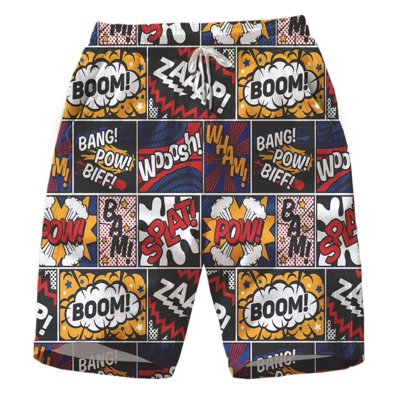 Поддержка персонализации повседневных мужских шорт с комиксным принтом|Плавки и