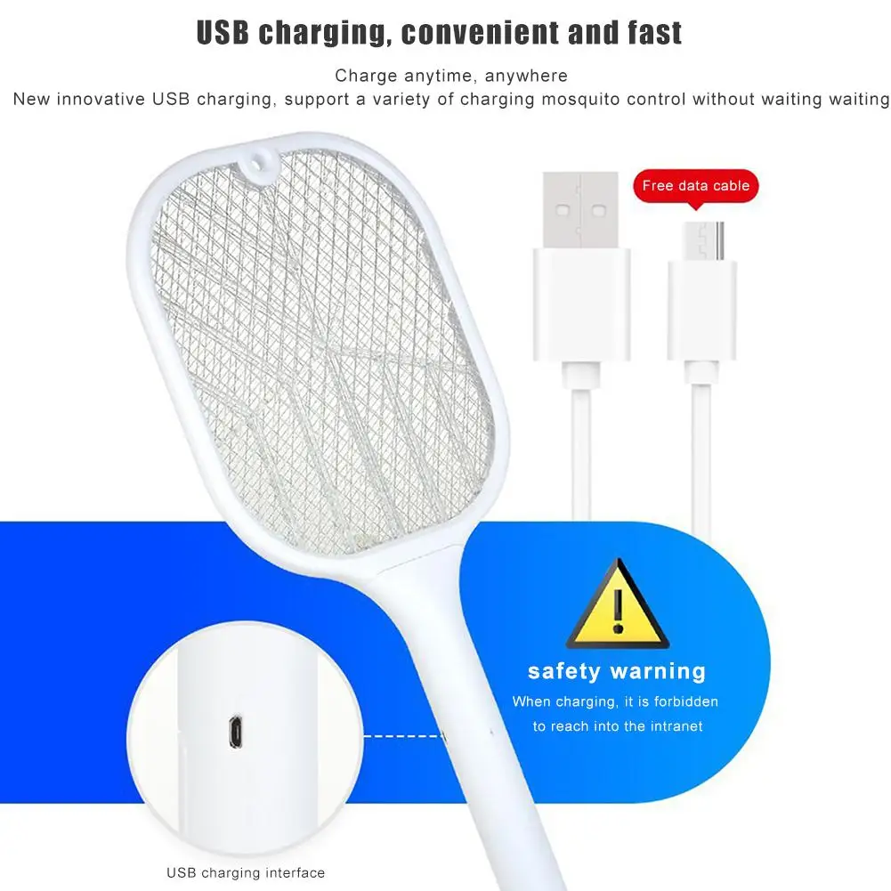 

3 In 1 2500V Electric Mosquito Zapper USB Rechargeable Purple Light Fly Racket Handheld Household Pest Mosquito Killer Swatter
