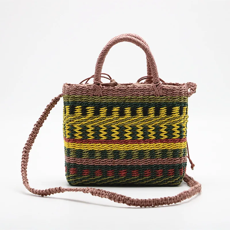 

Women Handbag Summer Beach Bag Rattan Woven Handmade Knitted Straw Capacity Totes Leather Women Shoulder Bag Bohemia New