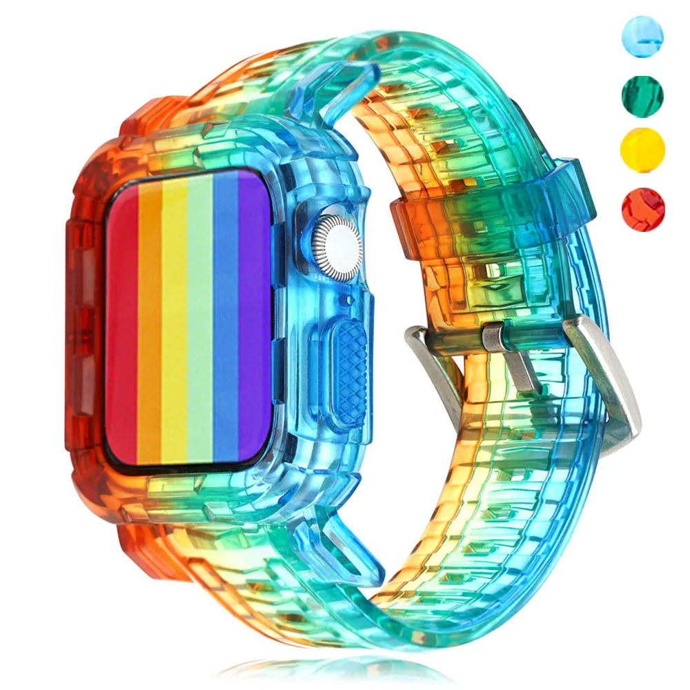 

Браслет для Iwatch Band 38 мм 40 мм 44 мм 42 мм, прозрачный силиконовый ремешок для Apple Watch 6 5 SE 4 3, с градиентной фотографией
