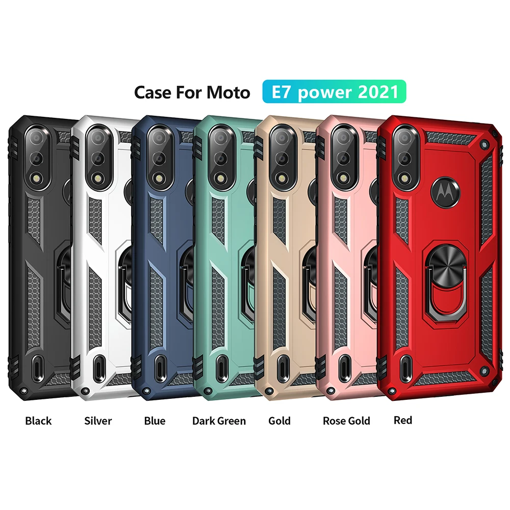 

For Motorola Moto E7 Power 2021 E6i E6S E5 E6 Plus Play E 2020 Case Armor Shockproof Car Magnetic Holder Stand Protection Cover