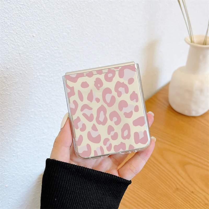 Милый черный леопардовый розовый прозрачный чехол для телефона Samsung Galaxy Z Flip 3 4