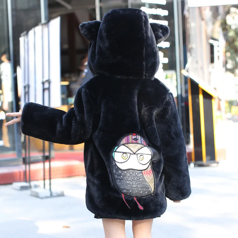 Scsech/зимнее пальто для девочек детское плюшевое с капюшоном изображением совы