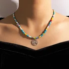 Ожерелье-чокер Tocona с цветными бусинами, ожерелье для женщин, Геометрическая подвеска серебряного цвета с деревом, ювелирные аксессуары в стиле бохо 18118