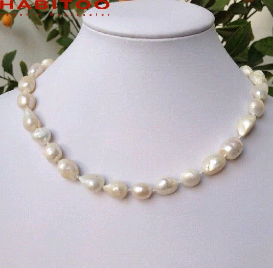 

New Fine 9-10mm 100% Natural White Freshwater Cultured Baroque Pearl Choker Necklace 18INCH For Women Jewelry