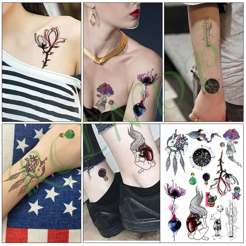 Водонепроницаемые временные тату наклейки цветок шар Тоторо Этнические