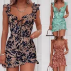 Женское летнее сексуальное Повседневное платье с V-образным вырезом, женское пляжное платье с коротким рукавом