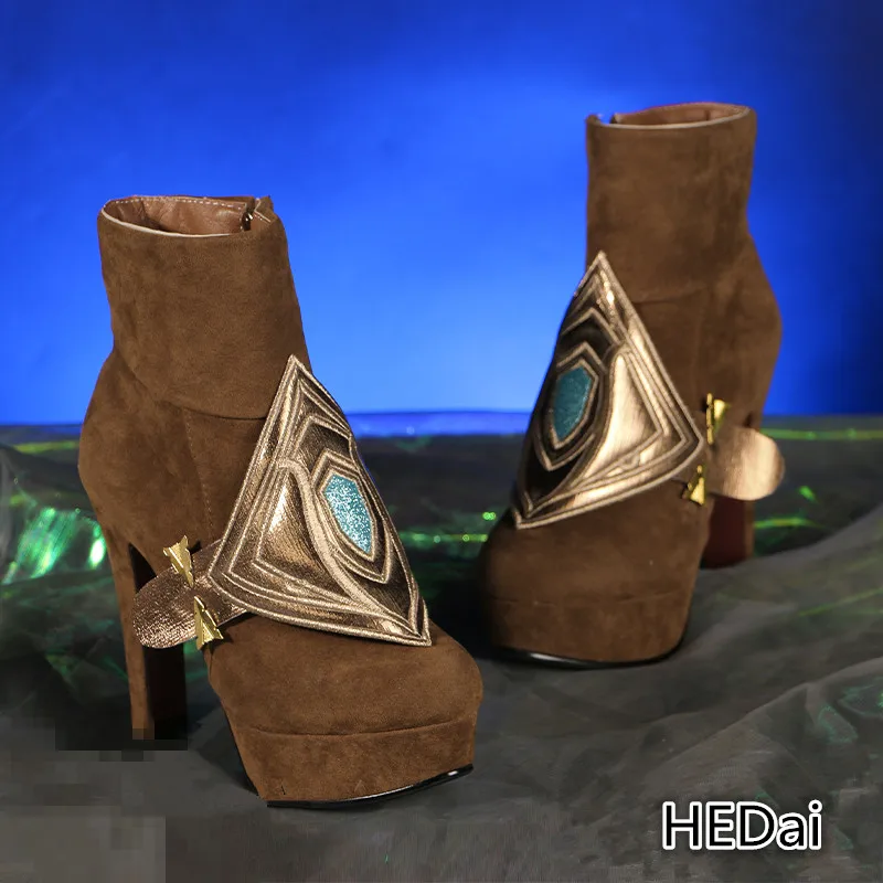

LOL Star Singer Seraphine Cosplay Shoes Woman High Heels Brown Game Cos Boots