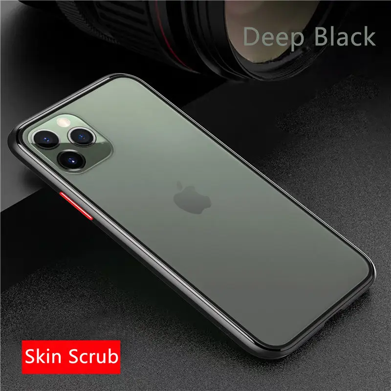 Черный Для iPhone 11 Pro Max 6 6s 7 8 Plus X Xs Max чехол для телефона силиконовый край и твердая задняя крышка прозрачный противоударный скраб корпус - Цвет: Черный