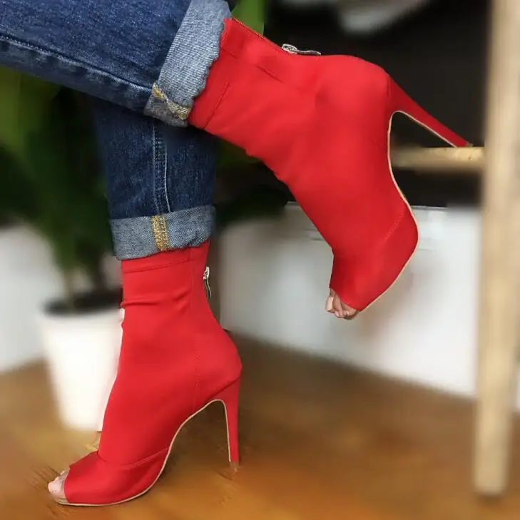 Red 10cm Heel Kizomba/Танцевальная обувь; женская обувь с открытым носком; эластичная лайкра; черная линия; обувь для танцев на шесте; обувь для латинских танцев; обувь для сальсы; обувь для танцев на высоком каблуке 10 см - Цвет: Red 10cm Heel