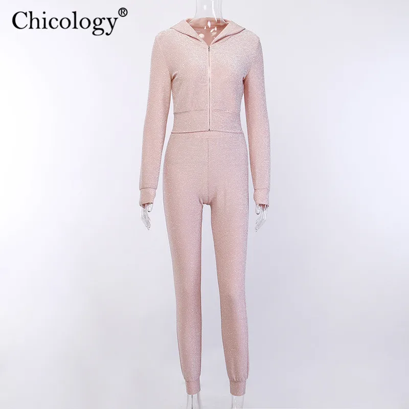 Chicology блеск толстовки кроп топ длинные штаны 2 комплект из двух предметов